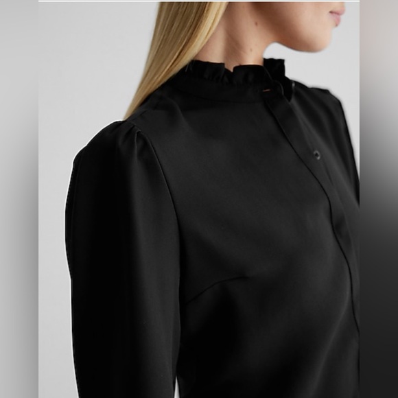 Express black ruffled long sleeved classic and sexy top - Picture 3 of 7
